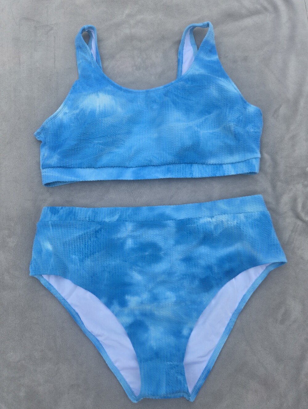 Plus Size Textured Blue Two-Piece Bikini Set - NEW